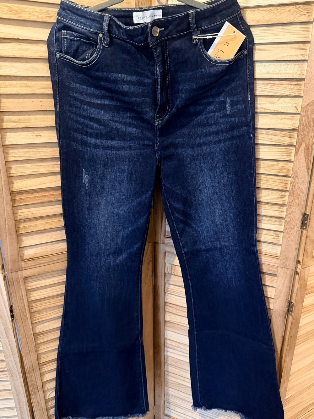 Risen Dark Indigo Flared Wide-Leg Jeans